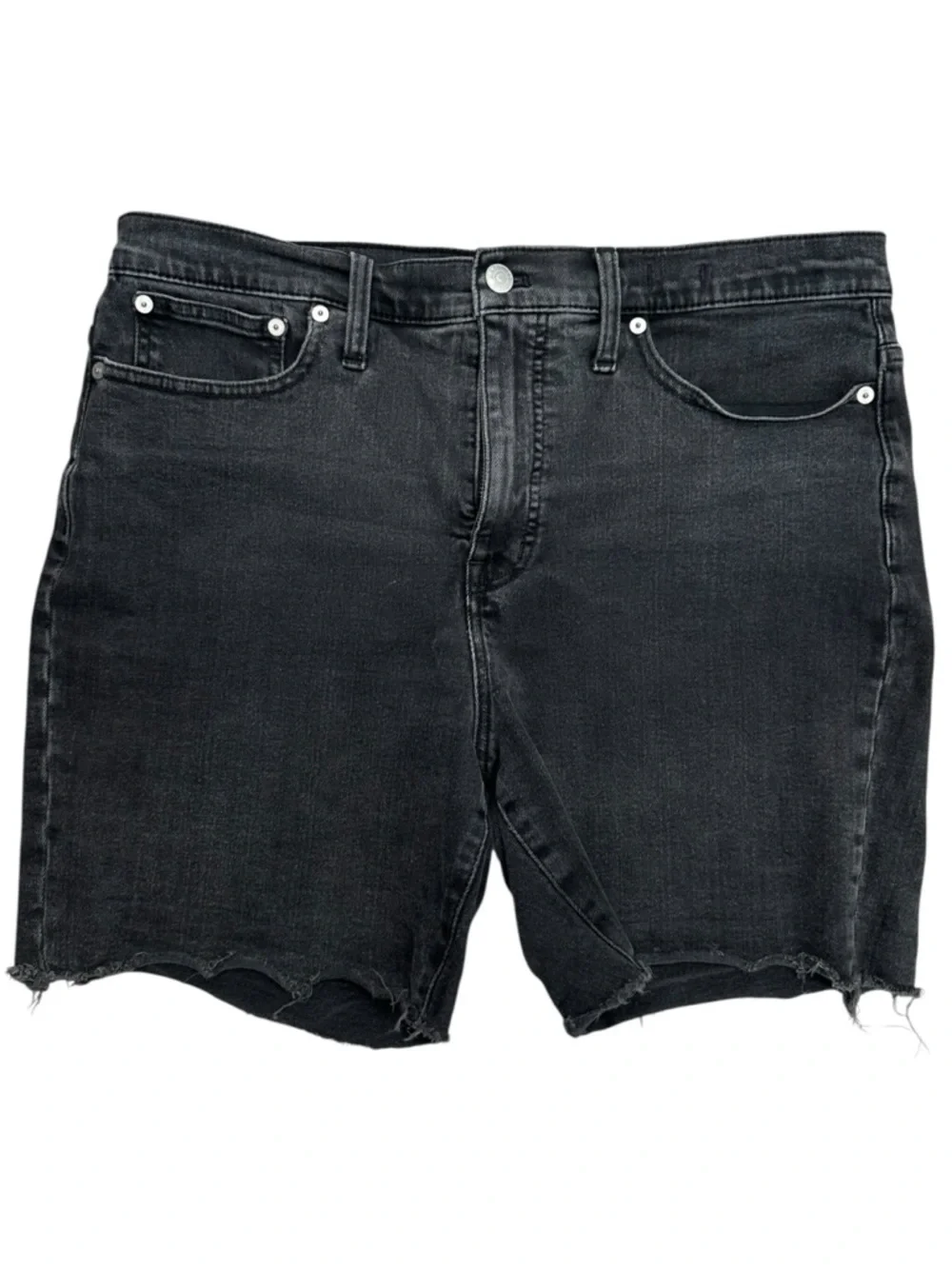 Madewell High-Rise Denim Mid-Length Shorts Washed Black Denim Cutoff Bermuda 31 - Picture 1 of 9